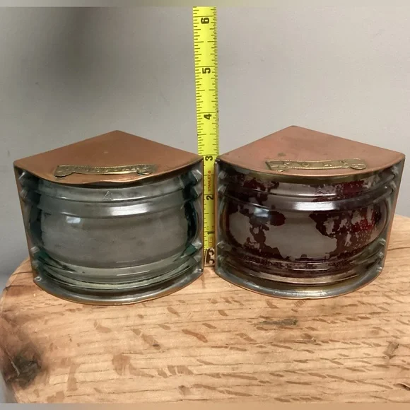 🟠 Vintage - Antique ? Copper Brass & Glass Crafted Nautical Boat Lanterns Rare